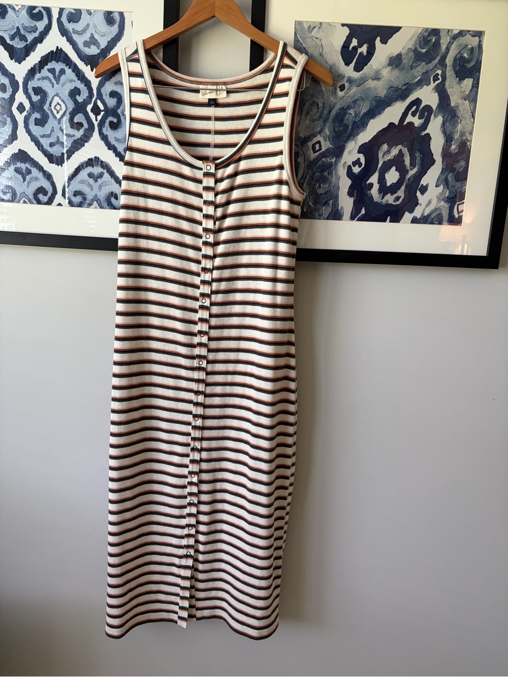 Universal Thread Cream & Brown Striped Tank Dress